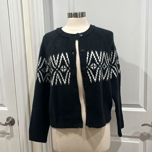 New! Abercrombie & Fitch A&F Fairisle Crew Cardigan Black White Size Large NWT - Picture 5 of 9